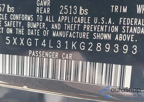 2019 Kia Optima Lx from USA, damaged, VIN 5XXGT4L31KG289393